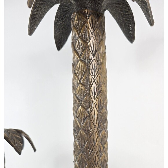 Brass Palm Tree Candlesticks 11" and 5.5" Beach Hawaiian Tropical - Picture 2 of 7